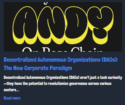 AndysPlaceBase's tweet photo. GN Legends! 🌝

✍️ Decentralized Autonomous Organizations (DAOs): The New Corporate Paradigm

Picture this: a global corporation without a CEO, no middle managers, just a bunch of enthusiastic members making decisions together. 

Sounds chaotic? 🧨

https://t.co/BcejGF7HkN https://t.co/6C4DCilv5n