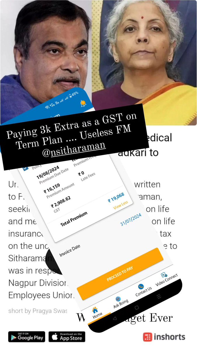 warade_rohit's tweet photo. What a Hopeless Finance Minister we have .... Crushing n grilling Middle class even on Term Insurance.. Shameless..
Now Paying 3k more GST on my Term Insurance.

@PMOIndia @nitin_gadkari @narendramodi @BJP4India @nsitharaman https://t.co/30LZbVeT5Z