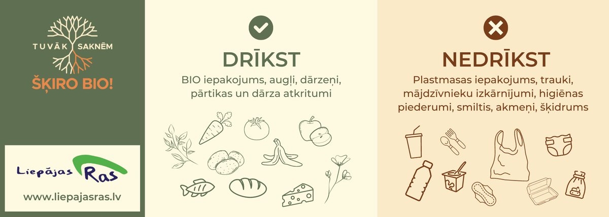 🟢 Ko drīkst un nedrīkst ievietot bio konteinerā?
🟢 Iesaisties kampaņā “Tuvāk saknēm – šķiro bio!” un jautā savam atkritumu apsaimniekotājam! Mācies, un šķirojam kopā!
liepajasras.lv/informativie-m…