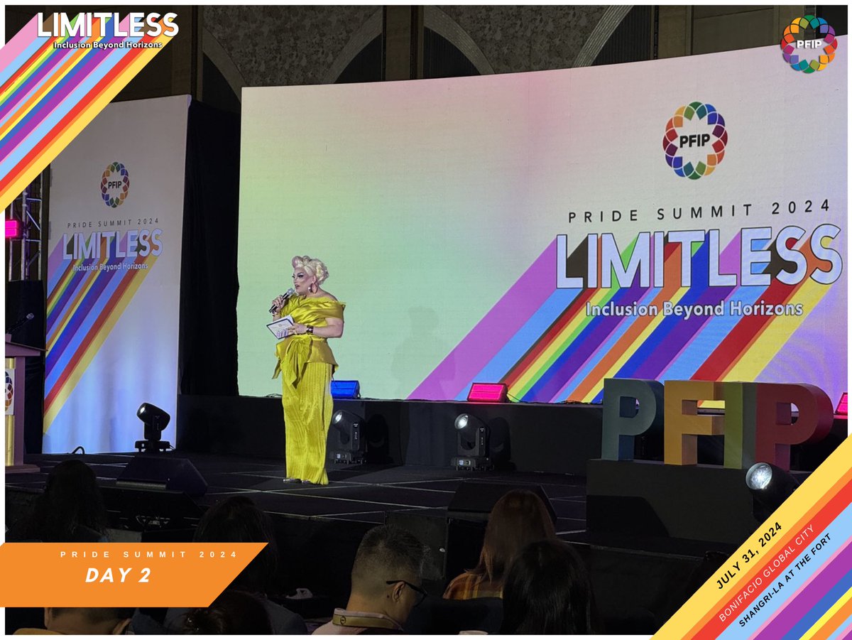 pfippride's tweet photo. HAPPENING NOW: PFIP Pride Summit 2024 Day 2!
@your_tita_baby opens the Day 2 afternoon program with her energetic introduction.
See you here! โจ
#PFIP #PFIPPrideSummit2024 #PFIPLimitless https://t.co/G9KEEcgCJ7