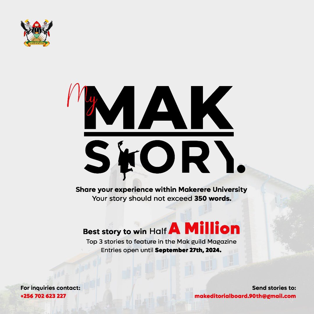 Wallace Fredrick Haguma (@haguma_fred) on Twitter photo Makerere university, where my story began !.
Millions have walked through these gates and yet each individual has a unique experience!
Share your story to makeditorialboard.90th@gmail.com and stand a chance to win half a million shillings π.
<a href="/makeditorial90/">Makerere University Guild Editorial Board</a>
#mymakstory Makerere university, where my story began !.
Millions have walked through these gates and yet each individual has a unique experience!
Share your story to makeditorialboard.90th@gmail.com and stand a chance to win half a million shillings π.
<a href="/makeditorial90/">Makerere University Guild Editorial Board</a>
#mymakstory