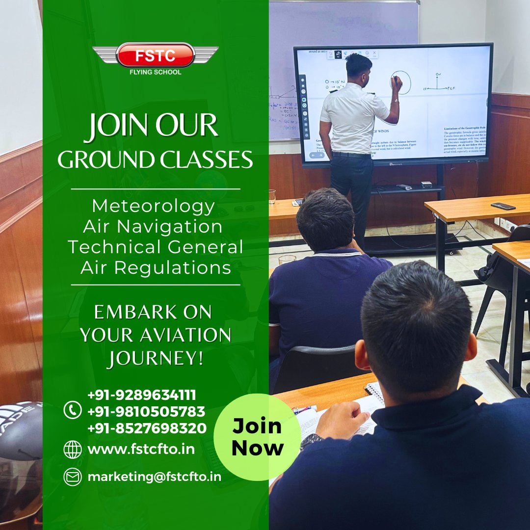 fstc_india's tweet image. Ready to embark on ur aviation journey? Enroll in our comprehensive #GroundClasses covering #Meteorology, #Navigation, #TechnicalGeneral &amp;amp; #Regulations. Our expert instructors are here to guide u every step of the way. 
9289634111 | 9810505783 | 8527698320 | marketing@fstcfto.in