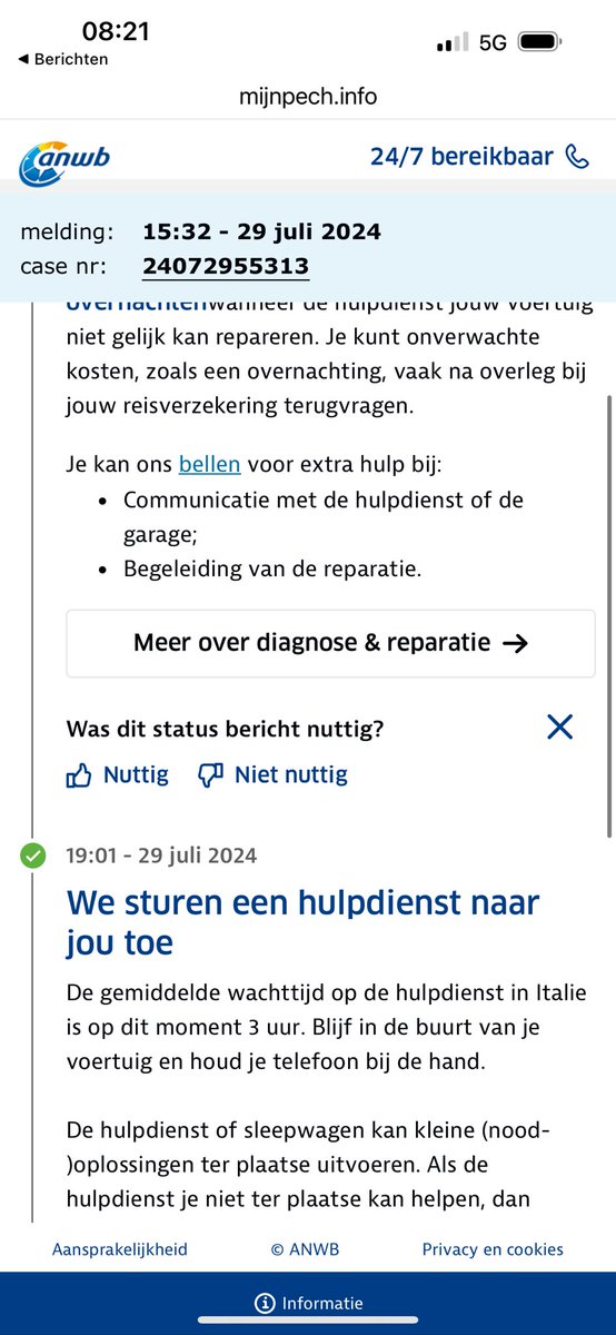 Dag 3 pechhulp <a href="/ANWB/">anwb</a>. De handige update app is ook op maandag gestopt. De laatste update v 19.01 op 29 juli - we sturen een hulpdienst naar jou toe- is nog steeds de situatie…Vanuit Sardinië al meerdere oplossingen geven, maar ANWB zegt…nee we regelen het…. #benieuwd