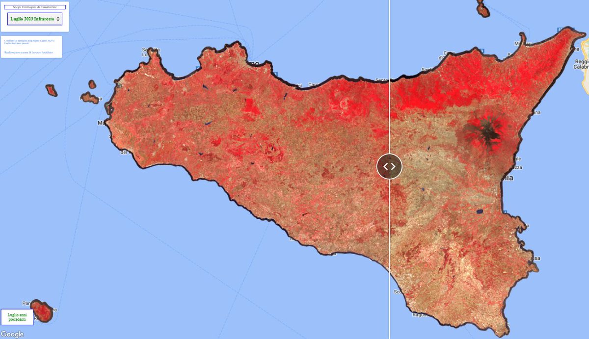 Lorenzo Arcidiaco (@larcidiaco) on Twitter photo Per facilitare la comprensione di quanto la #Siccità di questo anno stia condizionando l'economia,il paesaggio,l'agricoltura in molte aree del  #Sud ,è stata realizzata questa piccola App(in #GEE)che mette il confronto di immagini della #Sicilia 2024 con gli anni precedenti..1/n Per facilitare la comprensione di quanto la #Siccità di questo anno stia condizionando l'economia,il paesaggio,l'agricoltura in molte aree del  #Sud ,è stata realizzata questa piccola App(in #GEE)che mette il confronto di immagini della #Sicilia 2024 con gli anni precedenti..1/n