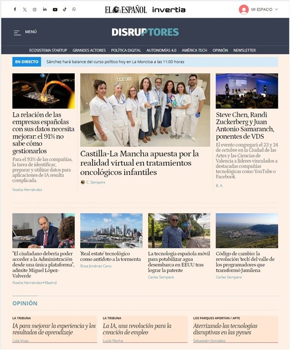 📰 ¡Feliz #miércoles! Nuestra portada:
elespanol.com/invertia/disru…

🏥 Castilla-La Mancha apuesta por la realidad virtual en oncología infantil
➡️ elespanol.com/invertia/disru…
✏️ Carles Sempere

🎙️ Steve Chen, Randi Zuckerberg y Juan Antonio Samaranch, en VDS
➡️ elespanol.com/invertia/disru…