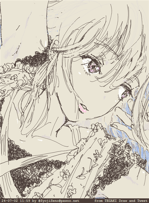 #今月描いた絵を晒そう 
・『蒼輝夏海』
・『アンニュイに抱かれて微睡みの底に堕ちる』
・「オメー、鯛焼きの方がうめーにゃろ?」
・「ハラヘッタなぁ。適当な熊でもいないかしら。」
#tegaki_dt 