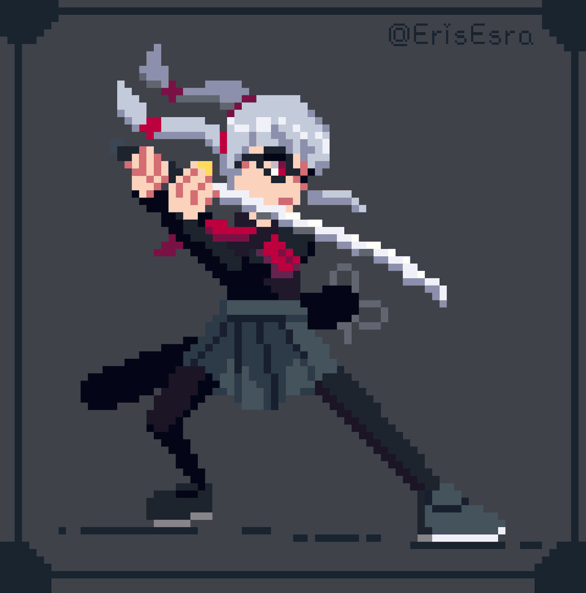 ErisEsra_'s tweet photo. Thank you to those who were able to make it out tonight! For tonight's #pixelart I drew #danganronpa Peko in the style of #rivercitygirls https://t.co/qNCp1cslhP