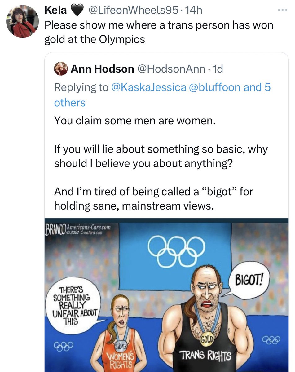 salltweets's tweet photo. The moment a man is competing in women’s Olympic sport the injustice has occurred. At least one woman has missed out, with no other options or opportunities. He may be such a mediocre male athlete that he never wins a medal but he’s already destroyed the hopes &amp; dreams of a woman https://t.co/2uwRuPeE2P