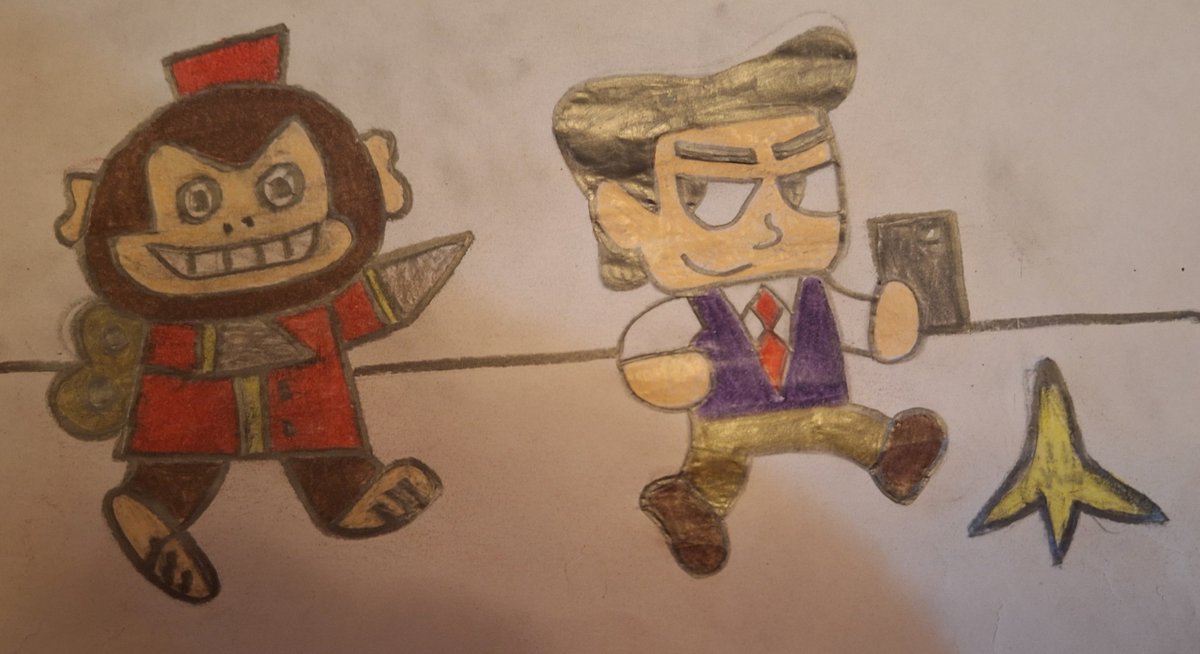 HandiUnit101's tweet image. A funny drawing I made of Doug Houser being chased by a Murder Monkey, thank you so much for making Super Dark Deception a thing to let more people enjoy the game without needing a high budget computer @VincentLivings  @Gl