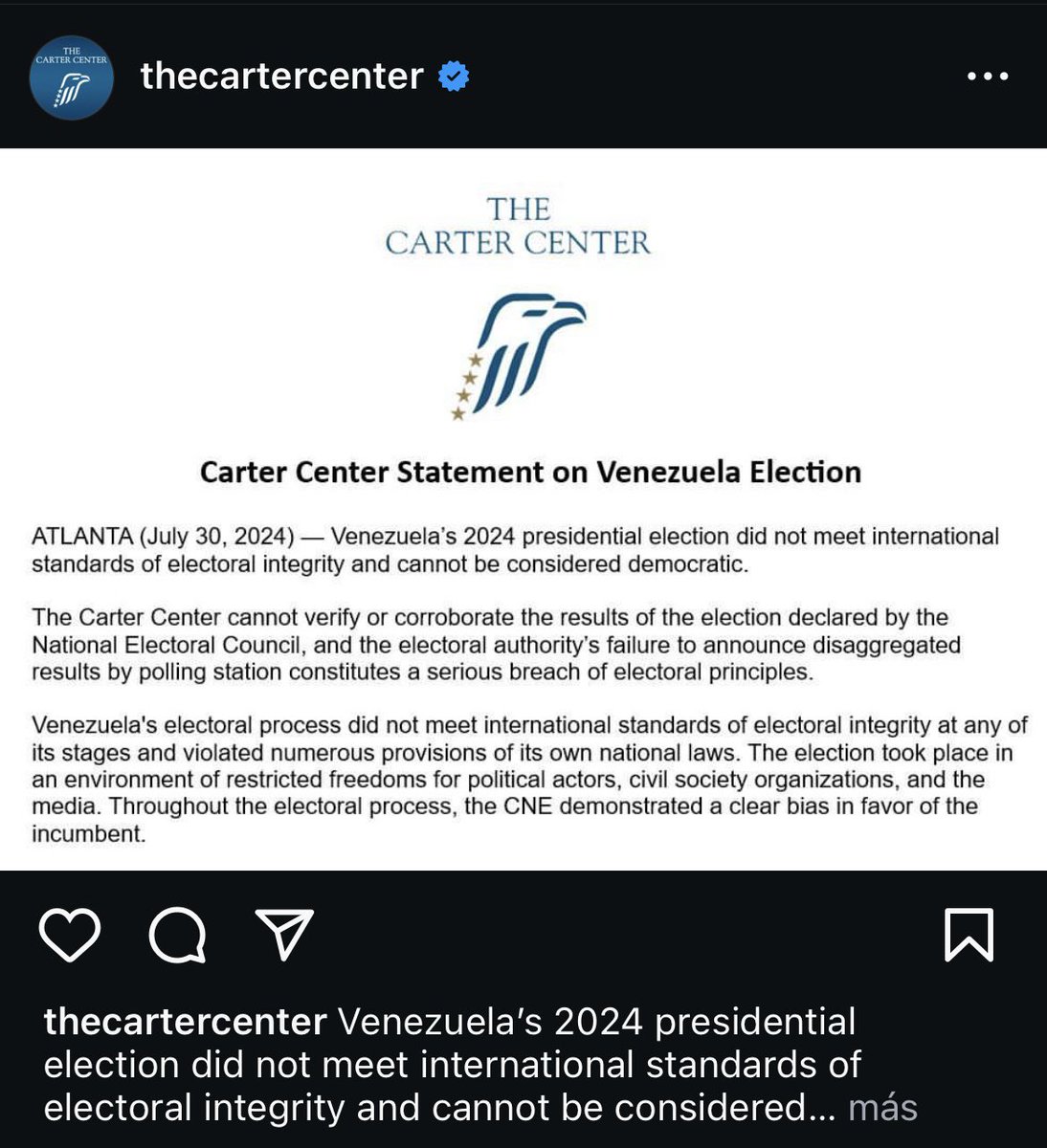 williamonteroh's tweet image. 07/03/24 | Elvis Amoroso invita al Centro Carter a participar en las elecciones presidenciales 🇻🇪

29/06/24 | Se confirma la participación del Centro Carter en el simulacro electoral

30/07/24 | El Centro Carter expresa que las elecciones en 🇻🇪 no pueden considerarse democráticas
