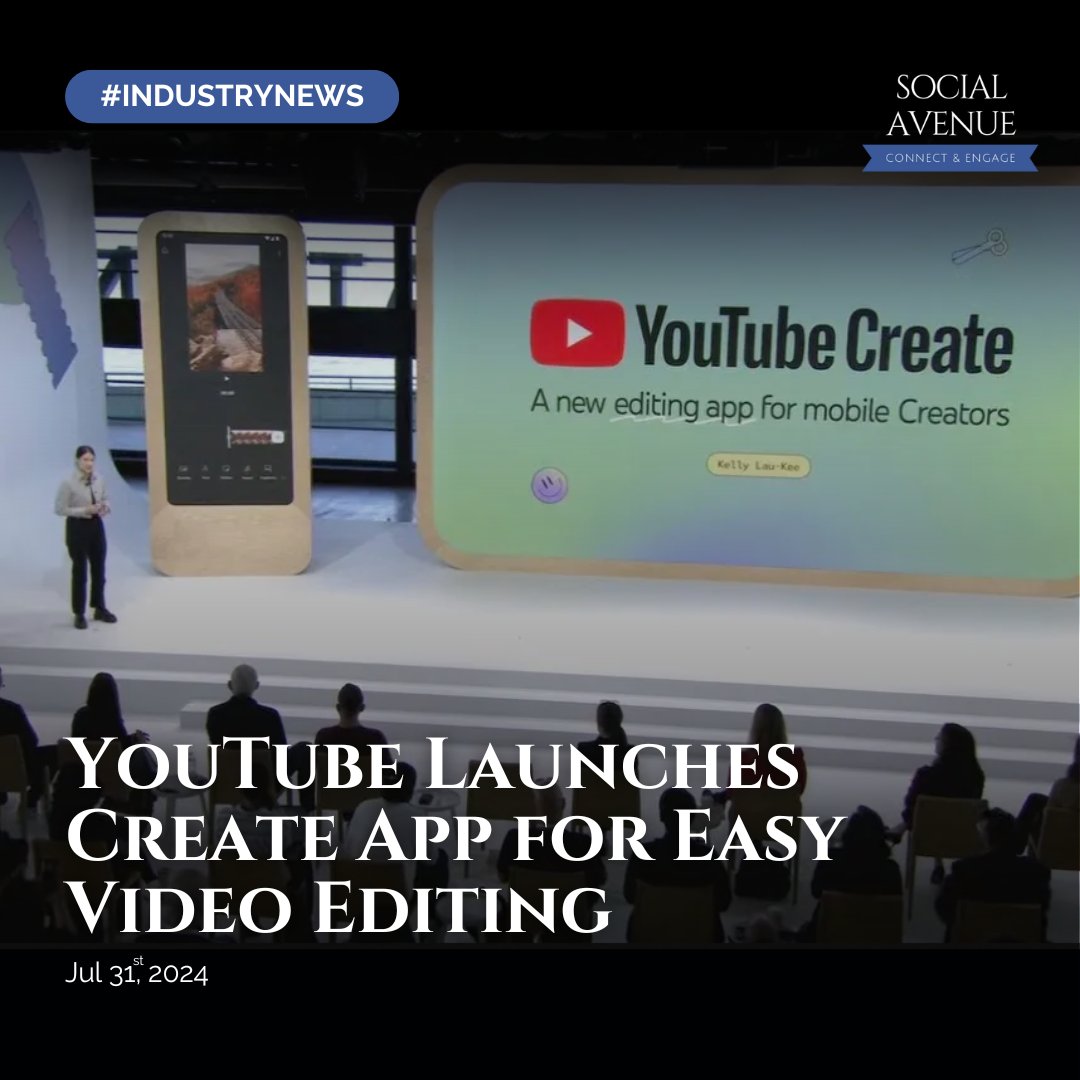 SocialAvenueIn's tweet photo. #IndustryNews @YouTube introduces the Create app for seamless video editing on your phone. Easily trim, add filters, music, voiceovers, and more. Enhance your content effortlessly! Read more at https://t.co/HnLOqQaPIk. #ConnectAndEngage #SocialMediaUpdate #TechNews #YouTubeCreate https://t.co/FyvKOjz4Cl