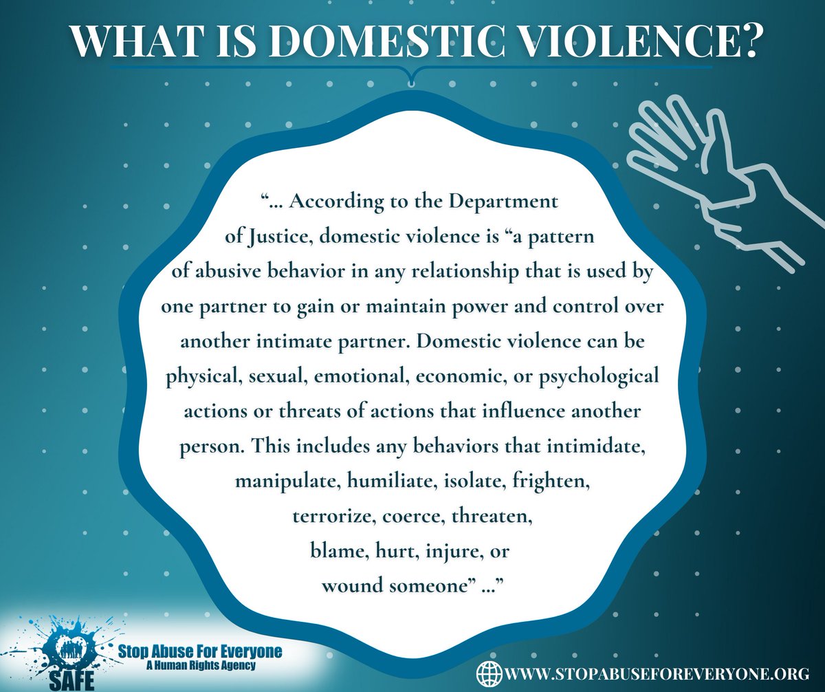 SAFE_USA's tweet image. For more information on domestic violence, please visit our website: stopabuseforeveryone.org/info-on-domest…

#domesticviolence #spousalabuse #stopabuseforeveryone