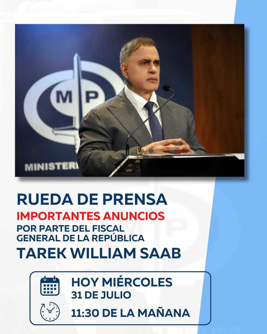 TarekWiliamSaab's tweet image. #VEA… 

#HOY MIERCOLES A LAS 11:00 am NUESTRA RUEDA DE PRENSA EN VIVO SOBRE NUEVAS ACCIONES DEL ⁦@MinpublicoVEN⁩ EN FAVOR DE LA #PAZ…