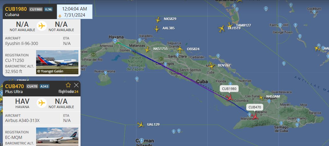 🇨🇺🇻🇪 | URGENTE

Se reporta que Cuba posiblemente traslade efectivos para una posible escalada militar en Venezuela. 

Están siendo proactivos en el traslado de personas, y el movimiento del IL-96 es una noticia en desarrollo. Si este avión vuela a Venezuela, una escalada militar