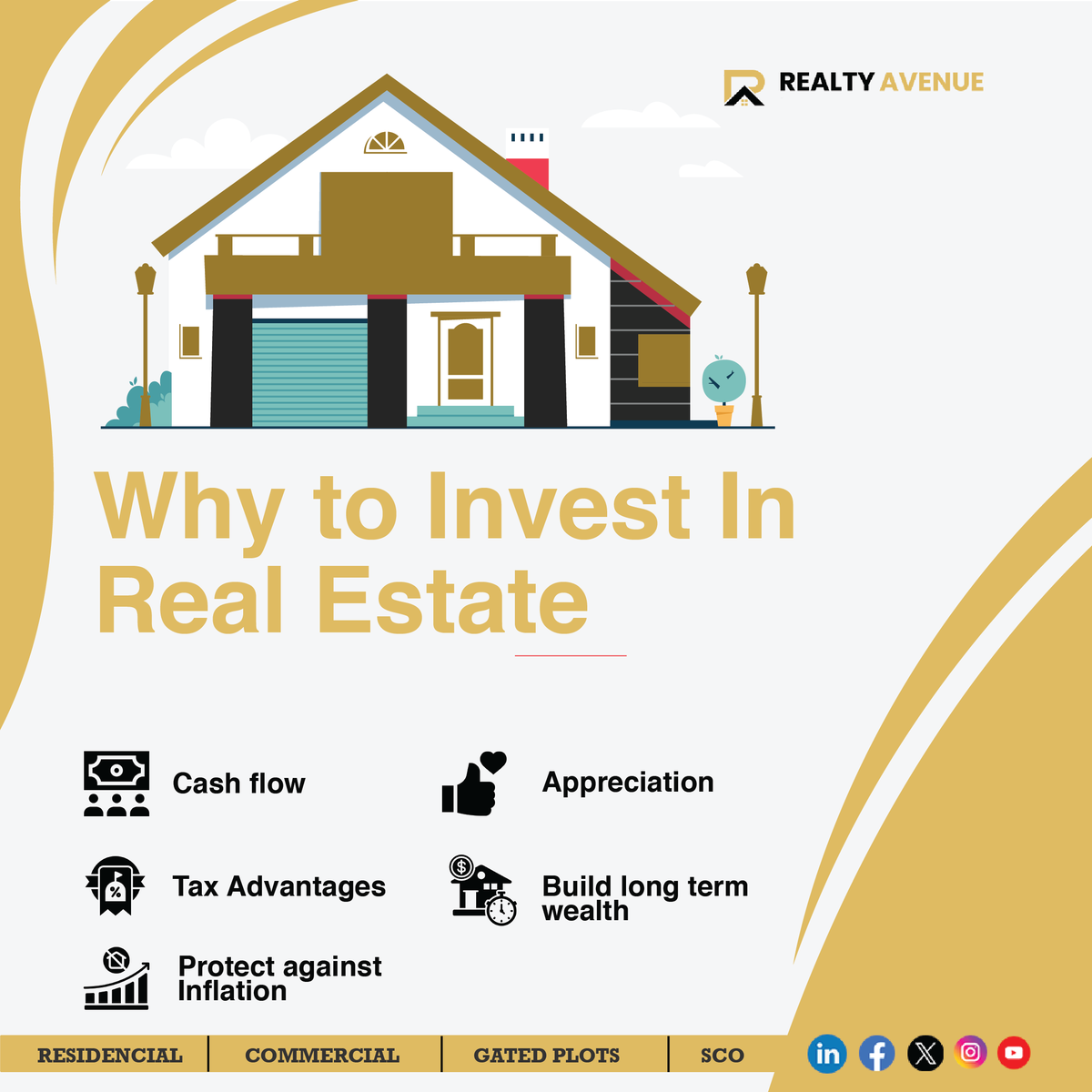RealtyAvenueIN's tweet photo. Why Invest in Real Estate? 🏡💼 Discover the top reasons: cash flow, tax advantages, appreciation, long-term wealth, and protection against inflation. Start building your future today! 📈

#InvestInRealEstate #WealthBuilding #CashFlow #TaxBenefits #Appreciation #LongTermWealth https://t.co/K4Fm6QZJ3T