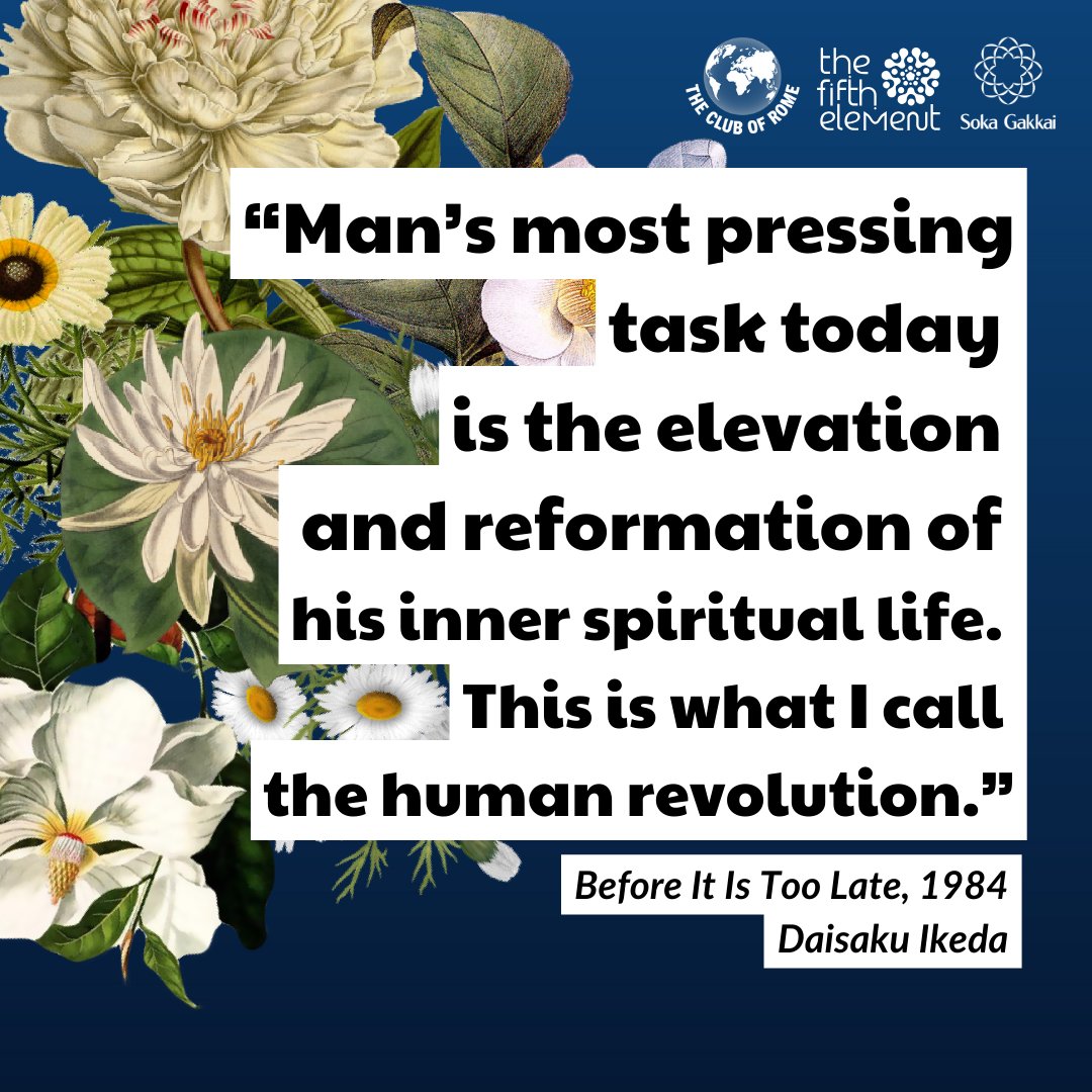 sgi_info's tweet photo. “Man’s most pressing task today is the elevation and reformation of his inner spiritual life. This is what I call the human revolution.���—Daisaku Ikeda
“The primary goal of the human revolution, and by far the most important outcome to be expected from it, is the full development of our innermost capacities.”—Aurelio Peccei, @ClubOfRome cofounder

This year marks the 40th anniversary of the publication of “Before It Is Too Late,” the dialogue between Aurelio Peccei and @daisakuikeda_of .

Read more about “Before It Is Too Late.”
https://t.co/6vt3piIvtk