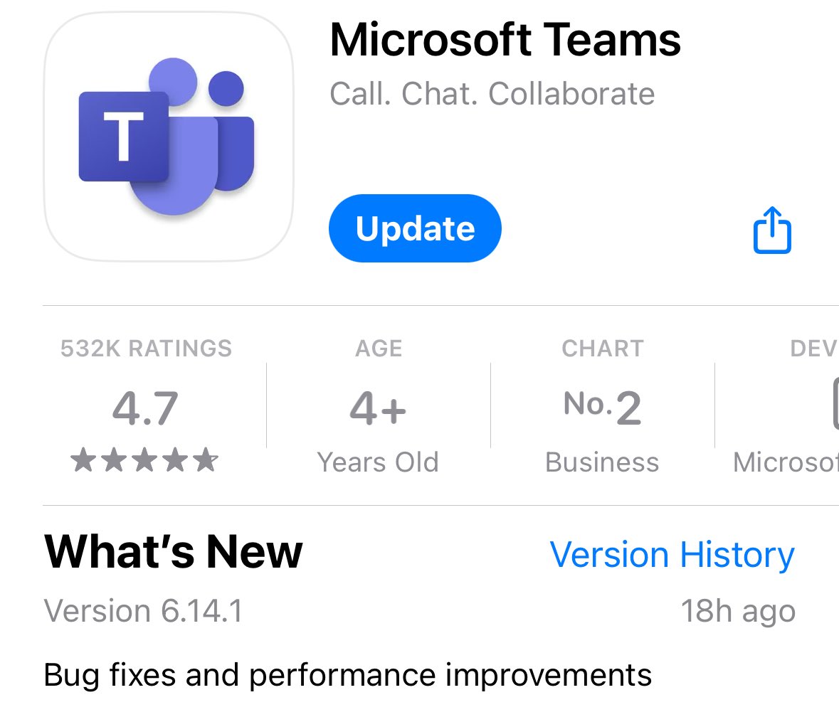 We’ve got another „bug fixes and performance improvements“ update for #MicrosoftTeams on #iOS.
#HappyUpdating
