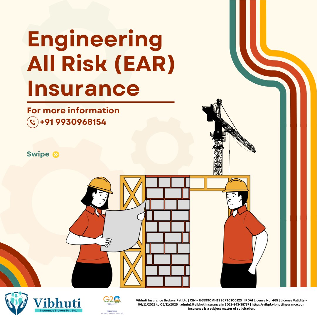 VIBPL's tweet photo. The Engineering All Risks (EAR) policy covers risks during the construction &amp; erection of machinery, plants &amp; steel structures, including property damage &amp; personal injury.
.
.
#vibhutiinsurance #engineeringinsurance #engineeringallrisk #engineeringcoverage #engineeringsecurity https://t.co/v7HRMr1oxE