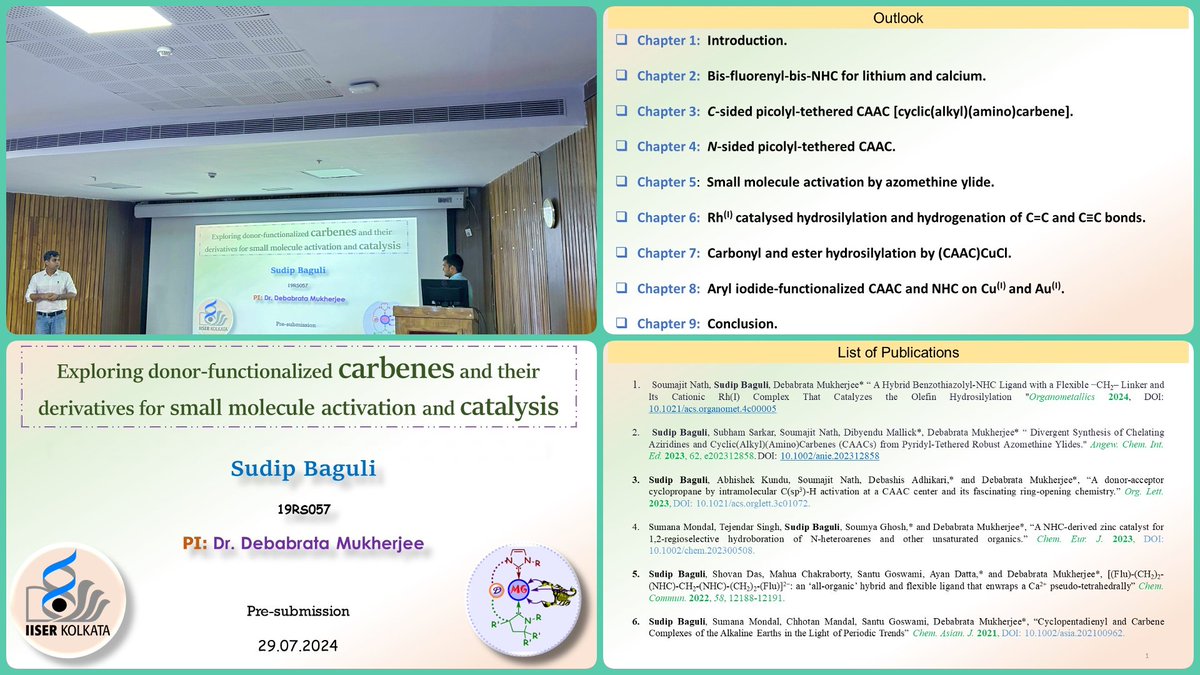 Sudip Baguli (@sudipbaguli) on Twitter photo With pleasure, I announce that I completed my pre-submission seminar with seven chapters—three of which have been published, and one is currently under revision. and the other three are in preparation for submission. Sincere gratitude to the <a href="/dmresearchgroup/">DM Research Group IISERK</a> <a href="/dcsiiserkol/">Department of Chemical Sciences IISER Kolkata</a> With pleasure, I announce that I completed my pre-submission seminar with seven chapters—three of which have been published, and one is currently under revision. and the other three are in preparation for submission. Sincere gratitude to the <a href="/dmresearchgroup/">DM Research Group IISERK</a> <a href="/dcsiiserkol/">Department of Chemical Sciences IISER Kolkata</a>