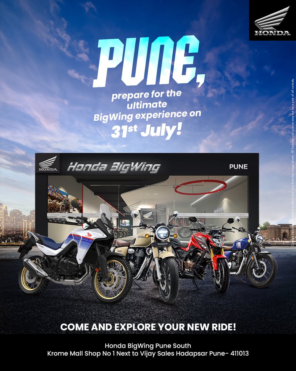 BigWingIndia's tweet image. Pune, gear up for the BigWing experience on 31st July!

Swing by and level up your rides for good!

See you there, WingRiders!🏍️

#Dealership #DealerPartner #Pune #BigWingIndia