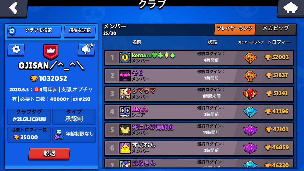 4万トロ以上のクラメン募集

なぜか一気に5人も抜けてしまいました
メガピッグ毎回満タンなのでクラブ参加よろしくお願いします🙇

#ブロスタ
#クラブ