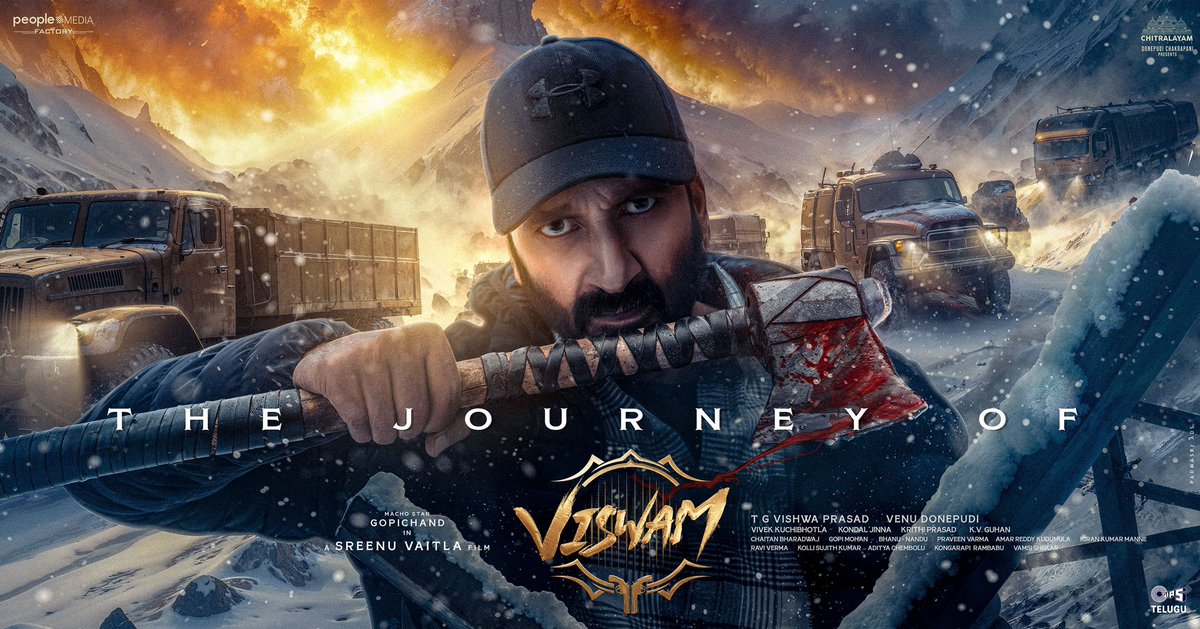 peoplemediafcy's tweet photo. An entertainer that will take you through picturesque terrains, high octane action and rib tickling humour 💥💥

#TheJourneyOfViswam out now ❤‍🔥
▶️ https://t.co/N6MSdkB2JX

#Viswam in cinemas soon.

A @SreenuVaitla's Express Entertainer 🔥

Macho star @YoursGopichand @KavyaThapar @vishwaprasadtg @VenuDonepudi @peoplemediafcy @ChitralayamS @vivekkuchibotla #KrithiPrasad @Gopimohan @kvguhan @chaitanmusic @amarreddy0827 @sujithkolli @AdityaChembolu @kondaljinna