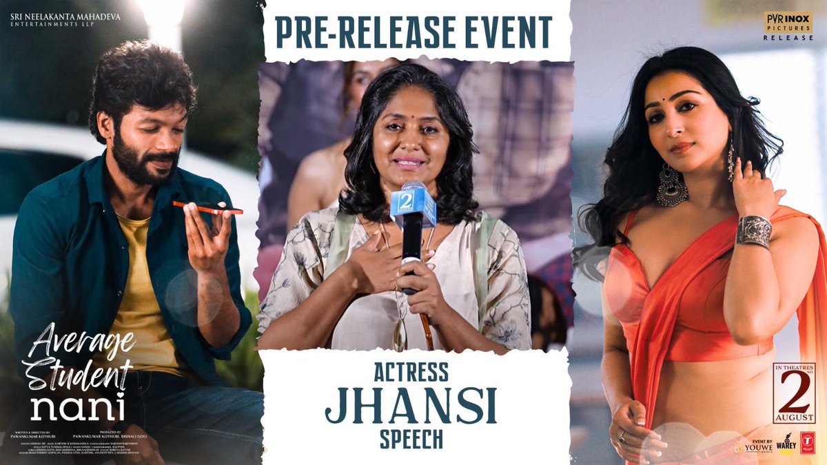 S K R (@skrcinepro) on Twitter photo Actress #Jhansi Speech at #AverageStudentNani Grand Pre-Release Event ✨😀
▶️ youtu.be/0QX5R-pEJ6M?si…
#AverageStudentNanionAug2nd
@iamPawanKumar_K
<a href="/isahibabhasin/">Sahiba Bhasin</a> #SnehaMalviya
#BishaliGoel <a href="/SNMMovies/">Sri Neelakanta Mahadeva Entertainments LLP</a> <a href="/Karthik_Kodaks/">KarthikKodakandla</a> <a href="/Krishna1_Anchor/">Anchor Krishnaveni</a> <a href="/svobodha/">sajeesh rajendran</a> #UddhavSB <a href="/wareymedia/">wareymedia</a> Actress #Jhansi Speech at #AverageStudentNani Grand Pre-Release Event ✨😀
▶️ youtu.be/0QX5R-pEJ6M?si…
#AverageStudentNanionAug2nd
@iamPawanKumar_K
<a href="/isahibabhasin/">Sahiba Bhasin</a> #SnehaMalviya
#BishaliGoel <a href="/SNMMovies/">Sri Neelakanta Mahadeva Entertainments LLP</a> <a href="/Karthik_Kodaks/">KarthikKodakandla</a> <a href="/Krishna1_Anchor/">Anchor Krishnaveni</a> <a href="/svobodha/">sajeesh rajendran</a> #UddhavSB <a href="/wareymedia/">wareymedia</a>