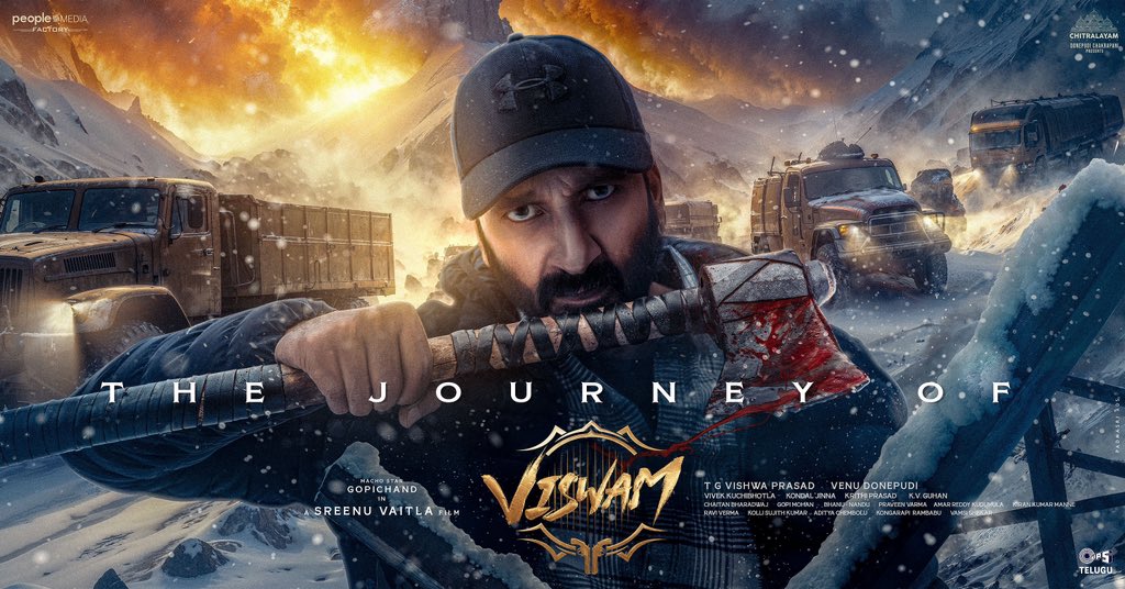 An entertainer that will take you through picturesque terrains, high octane action and rib tickling humour 💥💥

#TheJourneyOfViswam out now ❤‍🔥
▶️ youtu.be/PCETPYJsNfY

#Viswam in cinemas soon.

A <a href="/SreenuVaitla/">Sreenu Vaitla</a>'s Express Entertainer 🔥