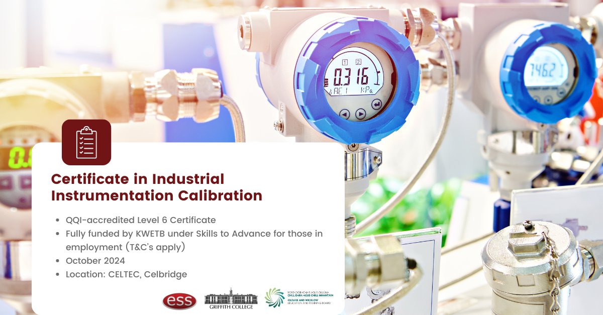 Excited to announce our subsidised QQI Level 6 Industrial Instrumentation Calibration course with Kildare &amp; Wicklow ETB and Griffith College Dublin!
Gain hands-on skills in calibration principles, system documentation, and data evaluation.
🔗 Learn more: lnkd.in/ePFpkp6y