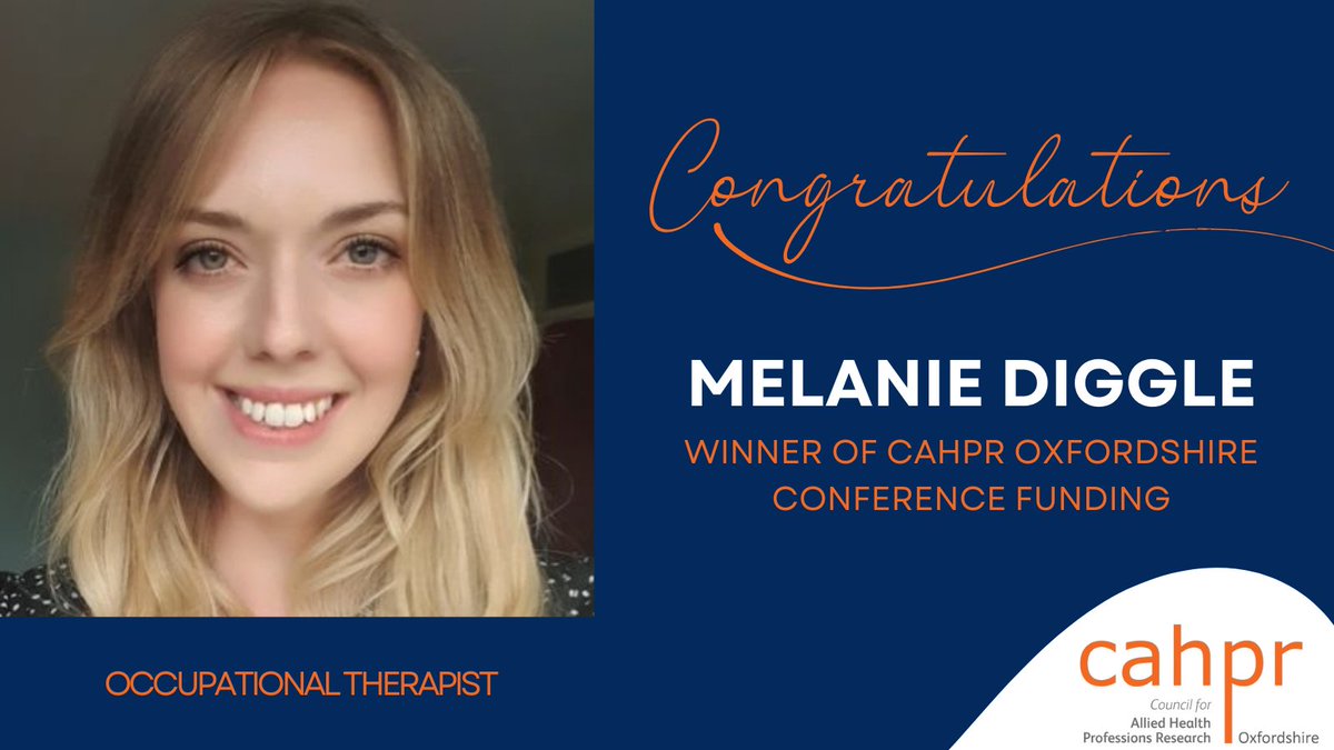 CAHPR Oxfordshire (@cahproxford) on Twitter photo 🥳A massive congratulations to occupational therapist Melanie Diggle (<a href="/diggle_melanie/">Dr Melanie Diggle</a>)! 🥳
Melanie is one of our winners of the CAHPR Oxfordshire Conference Funding 🙌🙌
Enjoy the conference Melanie!
#CAHPR #CAHPRoxfordshire #AHPresearch 🥳A massive congratulations to occupational therapist Melanie Diggle (<a href="/diggle_melanie/">Dr Melanie Diggle</a>)! 🥳
Melanie is one of our winners of the CAHPR Oxfordshire Conference Funding 🙌🙌
Enjoy the conference Melanie!
#CAHPR #CAHPRoxfordshire #AHPresearch
