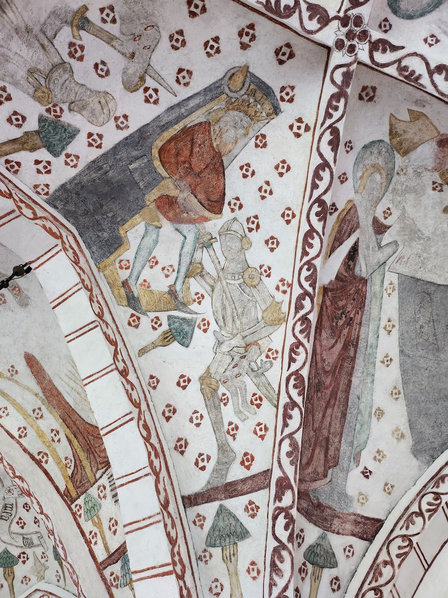 ThomasSmaberg's tweet photo. From #Fulltofta church in Skåne, Sweden this 15th c scene is of King Herod ordering the massacre of the innocents. The soldier in medieval armour is killing a child. https://t.co/pLQM4txERu