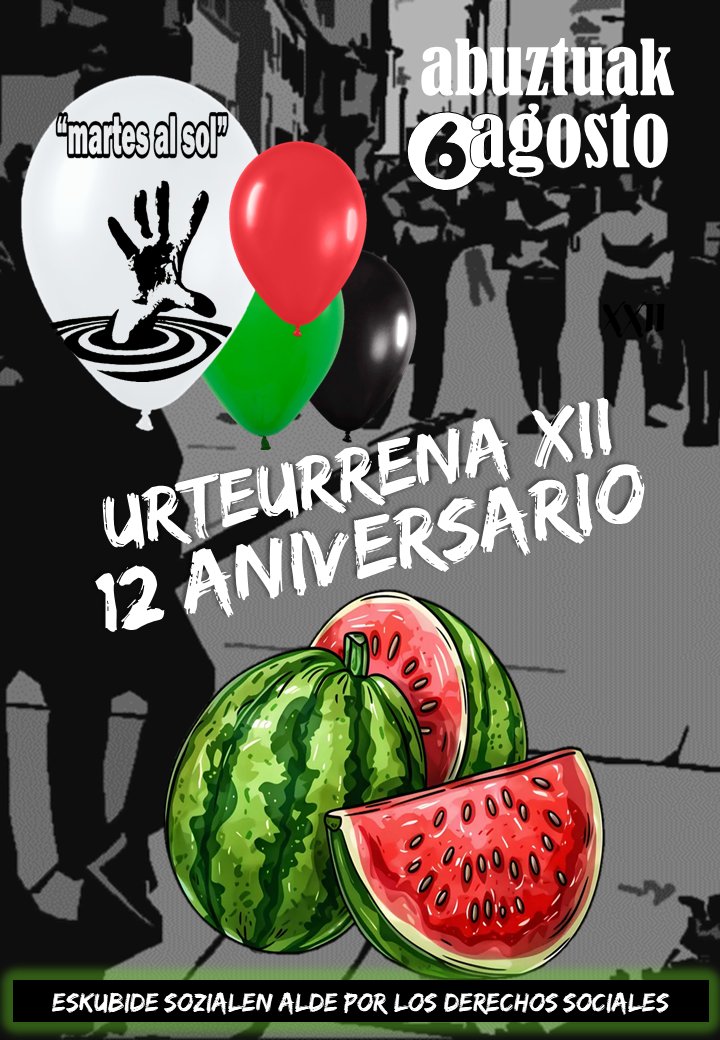 Han pasado 1⃣2⃣ años desde que empezamos la andadura de los martes al sol...
Pensamos que sigue teniendo sentido reunirnos mensualmente a pie de calle, haciendo de ésta un espacio de participación y de expresión para compartir experiencias e impulsar peleas