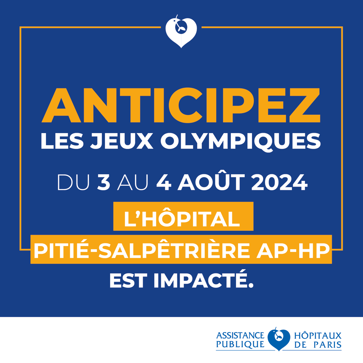L’hôpital continue de vous accueillir pendant les Jeux Olympiques.
Du 3 au 4 août, à l’occasion des épreuves de cyclisme en ligne, la circulation motorisée risque d’être fortement perturbée.