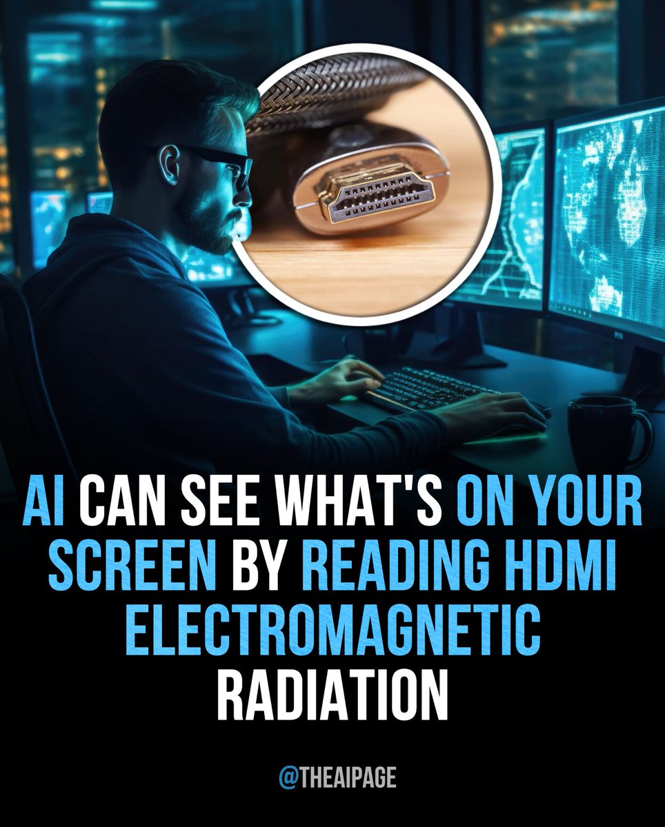 Researchers from Uruguay have found a new way to spy on screens using HDMI cables. They use electromagnetic radiation from the cables and an AI to turn it into readable screen images. This method works for digital signals, which are usually hard to decode, but the AI enables it.