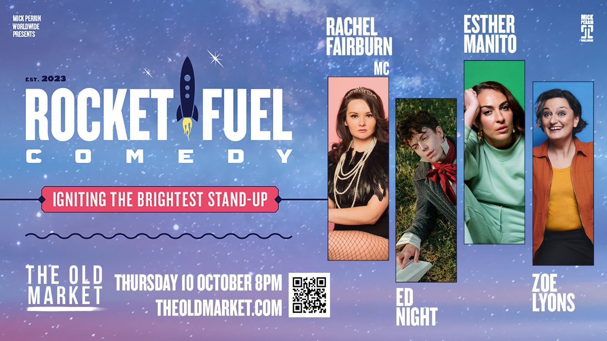 *ANNOUNCING*
Rocket Fuel Comedy - Thu 10 October
A stellar line-up with Zoe Lyons, Esther Manito, Ed Night, and MC Rachel Fairburn.
TOM's Friends, TOM 500 and previous bookers priority Thu 1 August 10am
General booking Fri 2 August 10am
buff.ly/3LDoFI7