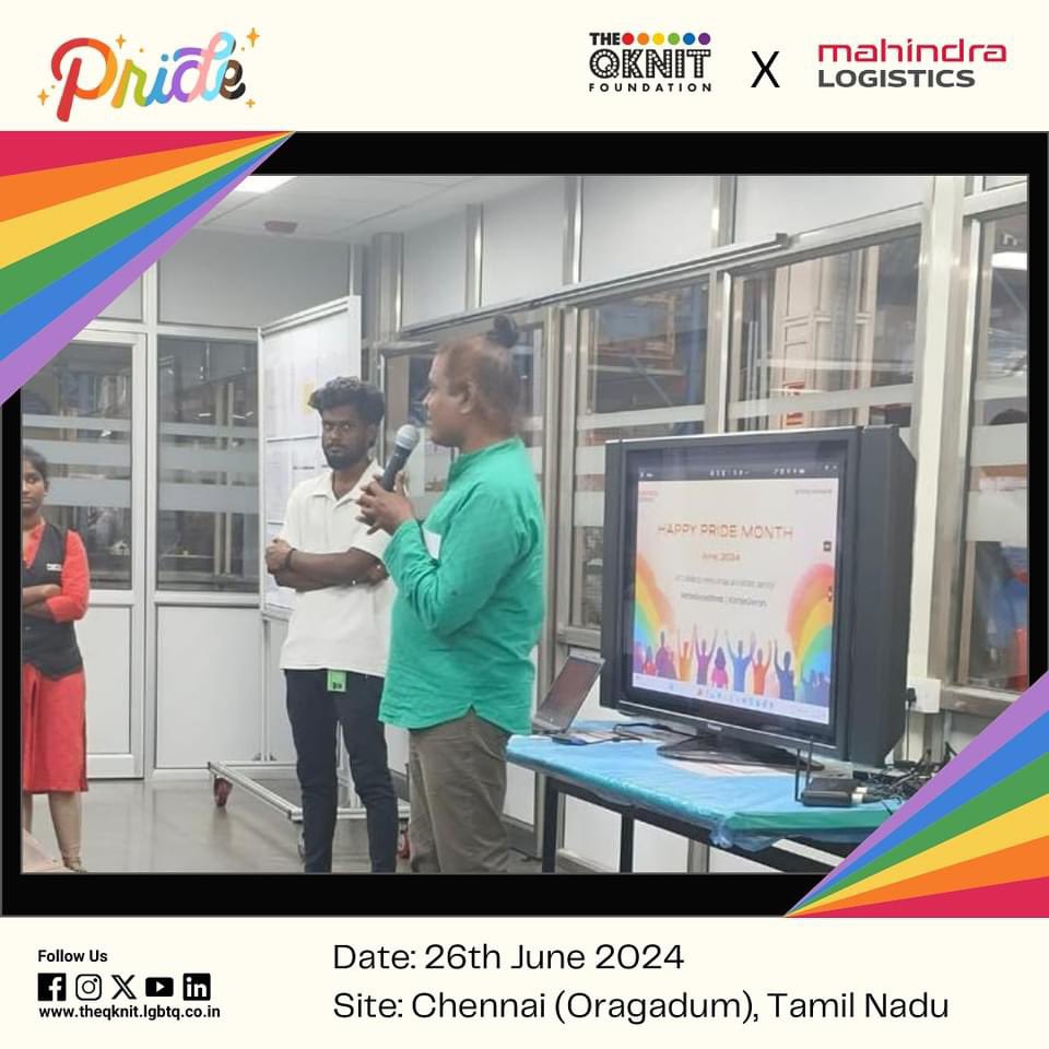 QKnitFoundation's tweet photo. At the Oragadum off site of Mahindra Logistics we arranged screening of Tamil Short Film Tamil Selvi by Abi Annamalai A followed by interaction with our local partner organisation Nirangal Charitable Trust to promote importance of worksplace #LGBTQIA+ #inclusion.
#qknitfoundation https://t.co/h2CNUvo7d6