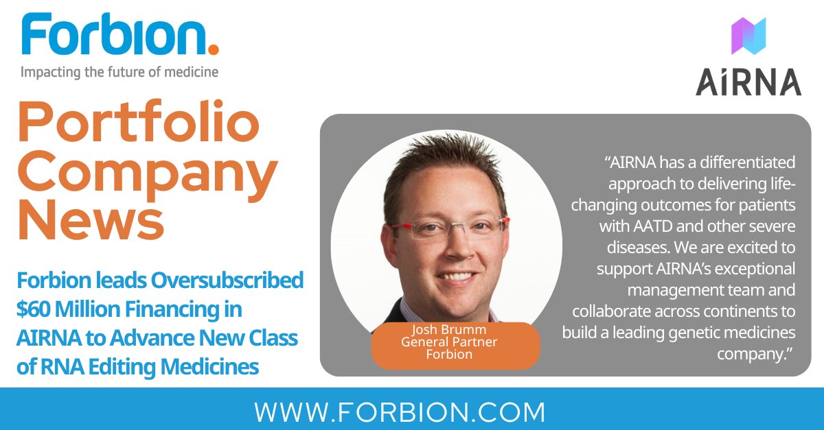 Read more about our latest financing in AIRNA forbion.com/en/news/forbio… #seriesA #lead #RNA #Forbion