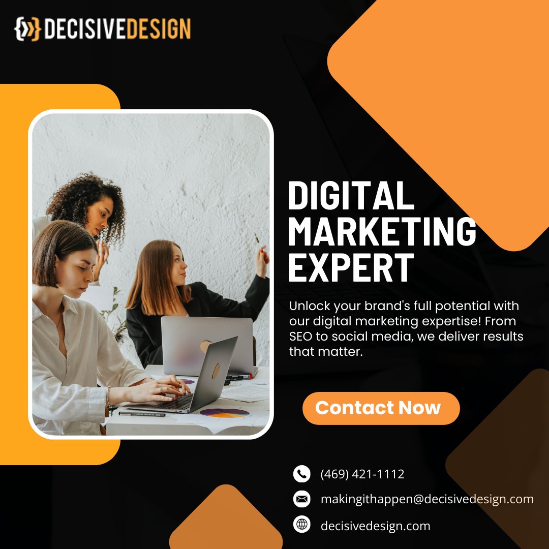 DecisiveDesign's tweet image. Unlock your business potential with Decisive Design’s experts! Our team excels in creating strategies that drive traffic, increase engagement, and boost conversions. 

🌐 decisivedesign.com
 ✉️ makingithappen@decisivedesign.com 

 #DigitalMarketing #MarketingExperts #SEO