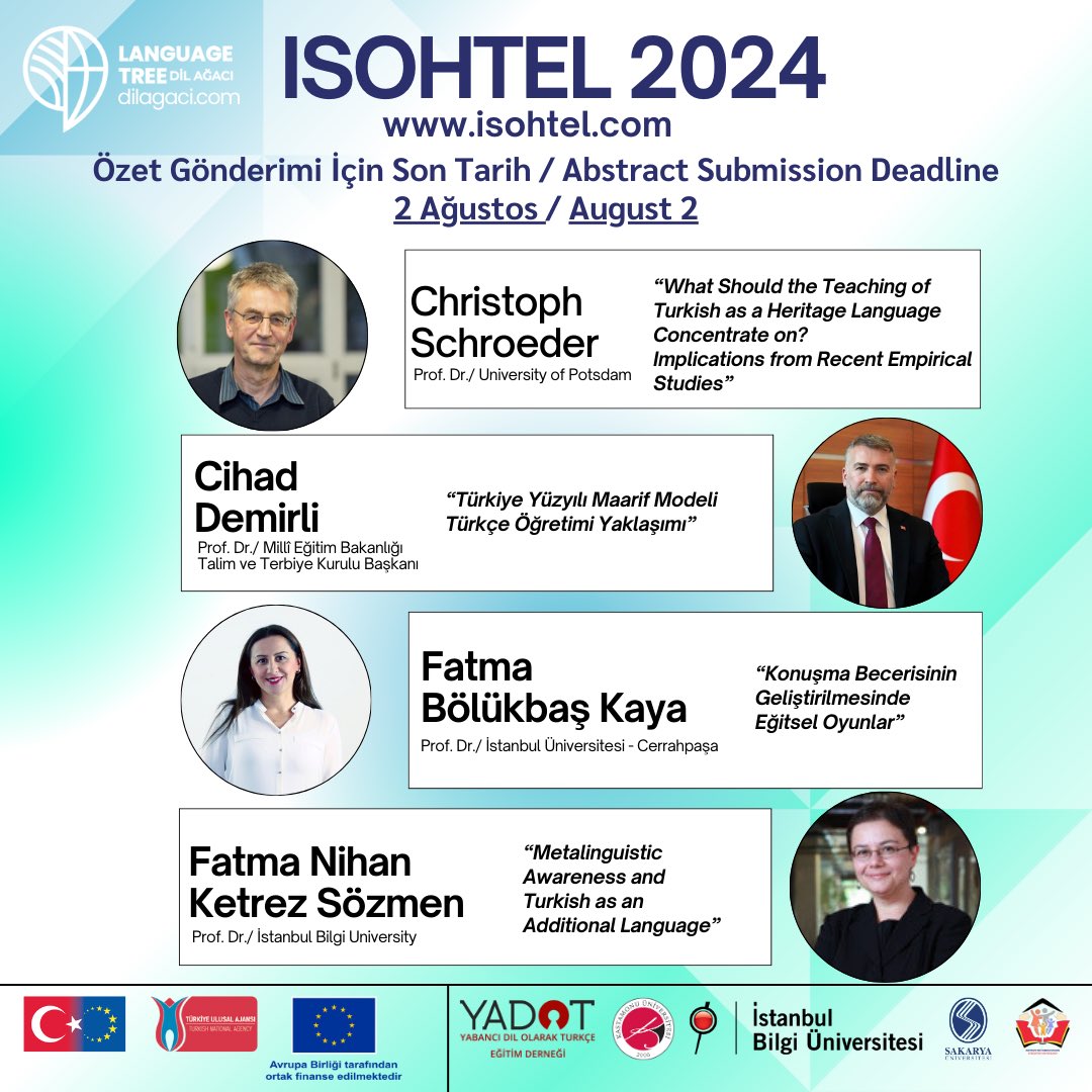 ✍️ Özet Gönderimi İçin Son Tarih: 2 Ağustos 2024 

Bildiri, poster ve panel önerilerinizle bu önemli etkinlikte yerinizi alın!  Tüm ilgililer bildiri gönderebilir. Katılımınızı bekliyoruz! 

🔗 Daha fazla bilgi ve kayıt için: isohtel.com