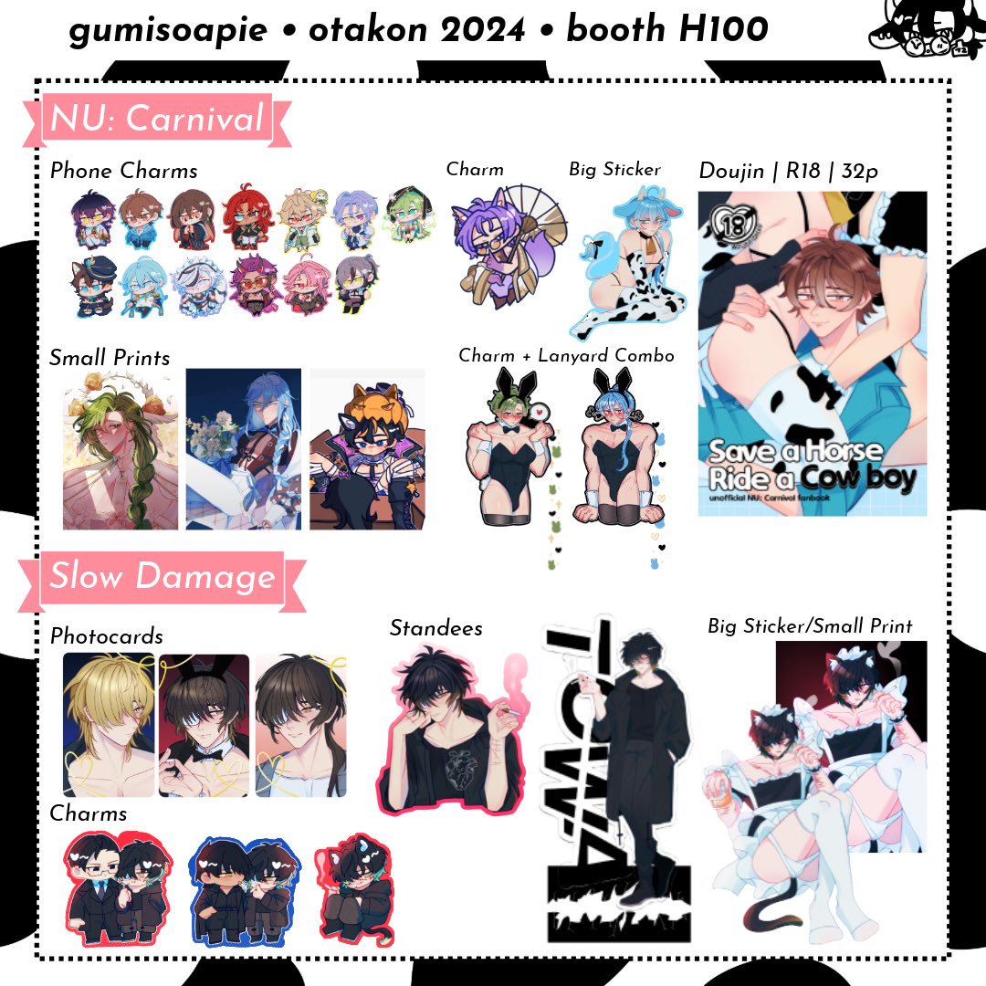 gxmxsoapee's tweet image. otakon 2024 catalogue ueueueueu ๐ญ๐ญ๐ญ
sniffs,,come visit me at booth H100 ๐ตโ๐ซ
I will have nukani, slow damage, ivantill, my silly cows and miscellaneous yaoi !!
1/2
#Otakon2024