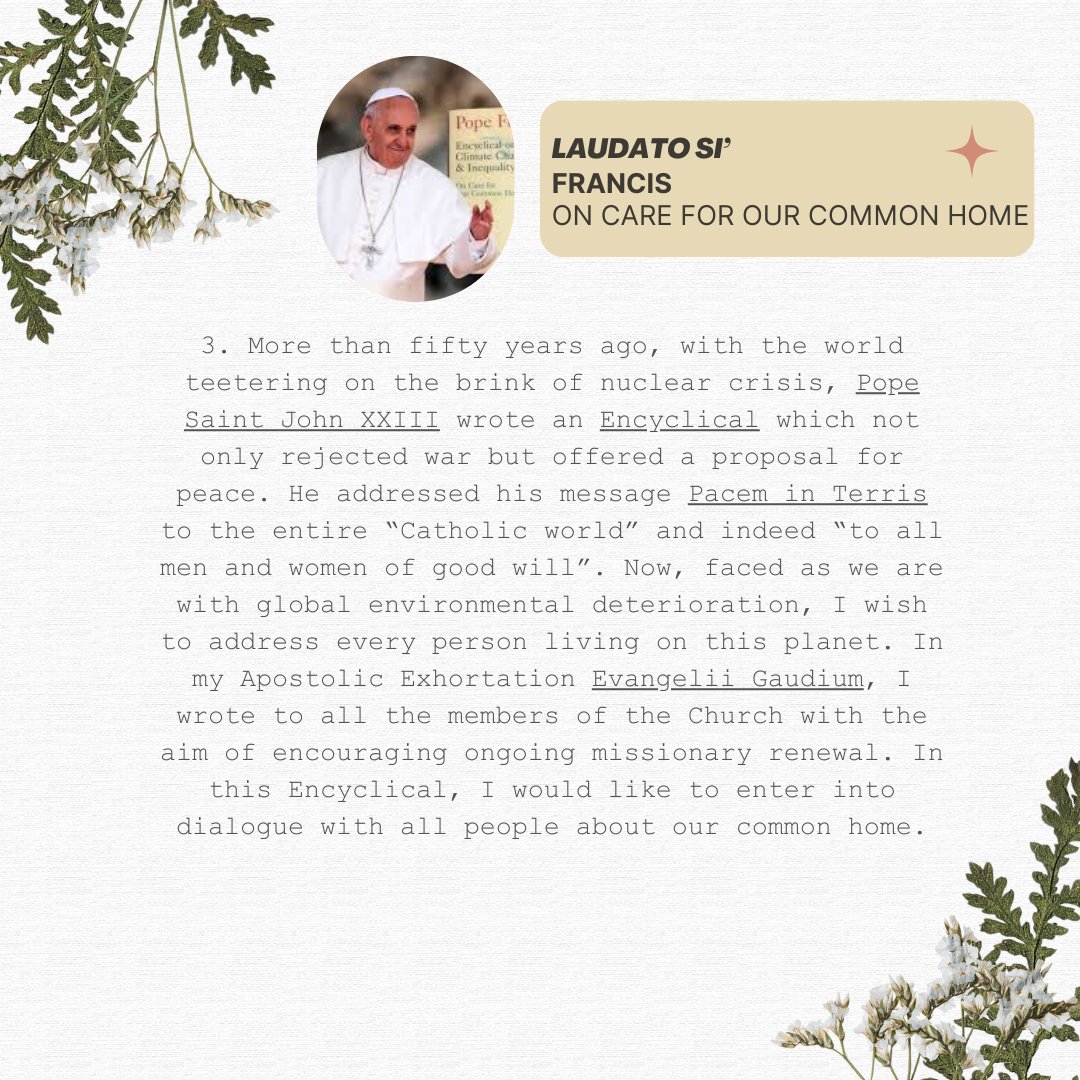 Faith_4_Earth's tweet image. 🌿✨ Over fifty years ago, Pacem in Terris called for global peace. Today, Laudato Si’ urges us to care for our common home. 🌍🙏 

Let's unite to protect our planet! 🌱💚 Share your actions for a sustainable future! 🌿✨ 

#Faith4Earth #LaudatoSi #EcoFaith #Sustainability