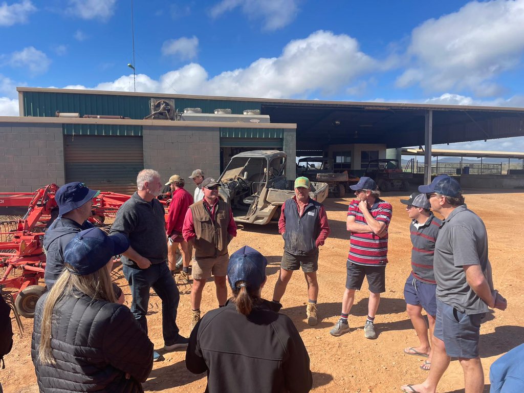CompassAgAu's tweet photo. Terry Tranter and Nick Reynolds who farm together as RedBend Farming, near Innot Hot Springs spend a few hours showing us around their 800ha under pivots as well as cattle grazing land along the Herbert River. Lots of opposites to us, they don’t want in crop rain. #Compasstour24 https://t.co/sDiZWnoTL1