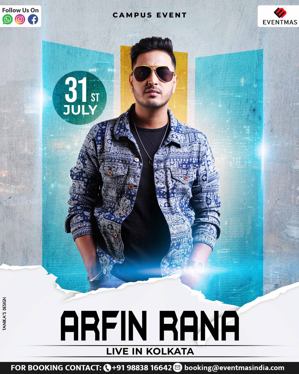 EventmasIndia's tweet photo. Event Update :

Arfin Rana is ready to capture hearts, one song at a time! Live and loud today in Kolkata.
.
.
#ArfinRana #Eventmas #EventmasExclusive #TeamEventmas #WeCreateYouCelebrate https://t.co/9oF5vL38Jg