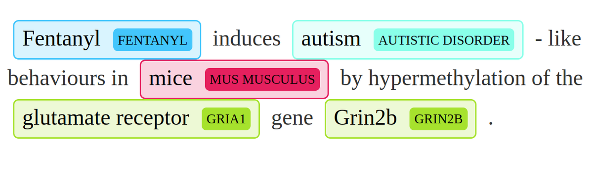 alan_akbik's tweet image. Flair now supports🔥biomedical text analysis🔥:
• Detect biomedical named entities (🧬 genes, 🦠 diseases, ⚛ chemicals, ..)!
• Link them to entries in a knowledge base!
See the tutorial (flairnlp.github.io/docs/category/…) and🔥Flair 0.14.0 release notes (github.com/flairNLP/flair…)!