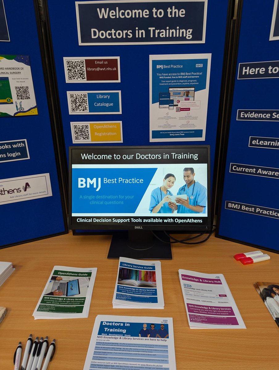 Getting ready to welcome our new F1s starting <a href="/WyeValleyNHS/">Wye Valley NHS Trust</a> this morning. The <a href="/WVTLibrary/">WVT Knowledge & Library Services</a> are here, showcasing all the resources available to NHS Staff.