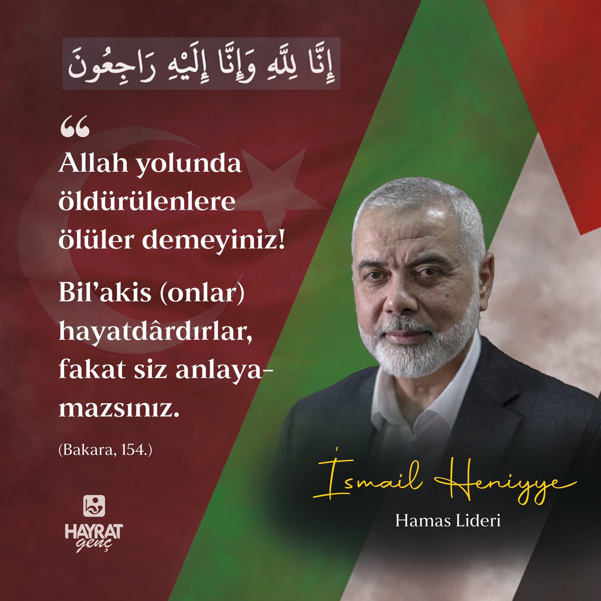 genchayrat's tweet photo. Filistin direnişinin mümtâz şahsiyeti; şehâdetin mübarek, makamın âli, mekanın cennet olsun!

#İsmailHeniyye https://t.co/zZT7abKV6q