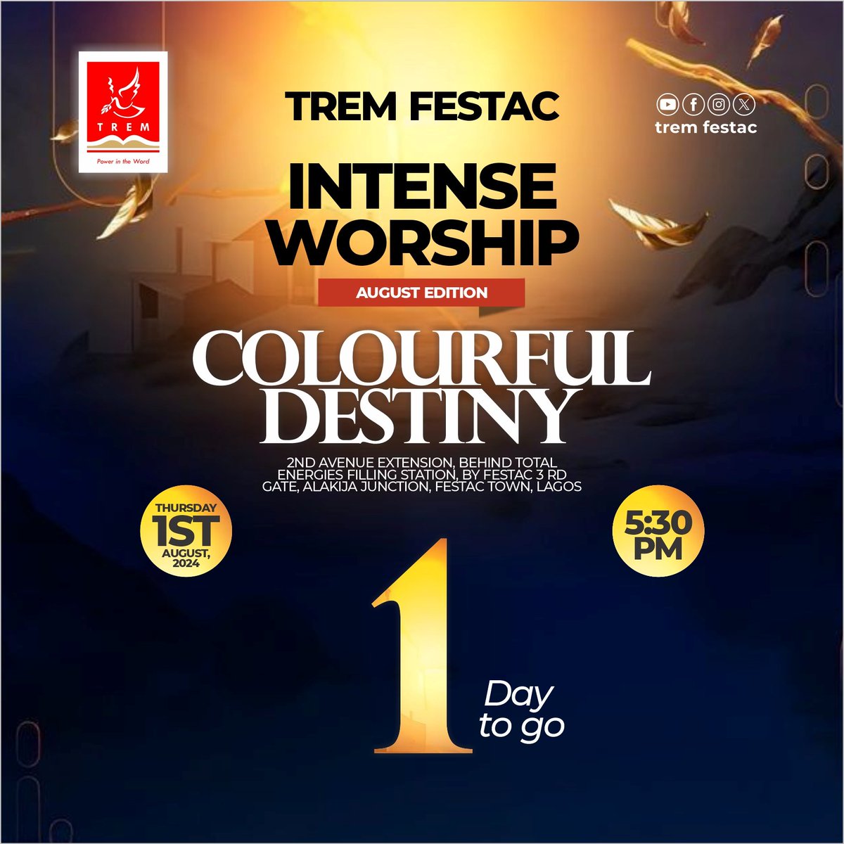 tremfestac's tweet photo. John 4:24 ~ God is a Spirit: and they that worship Him must worship Him in spirit and in truth.
Please 🙏🏻 come with a friend 👍🏻
#BenjaminPraiz #VictorLifeè
#RevIykeOsuji
#TREM #TREMFESTAC #Intense #Worship #ColourfulDestiny #August #IntenseWorship
@doris8887 @Chizkakebandit https://t.co/JfKa4cAsp0