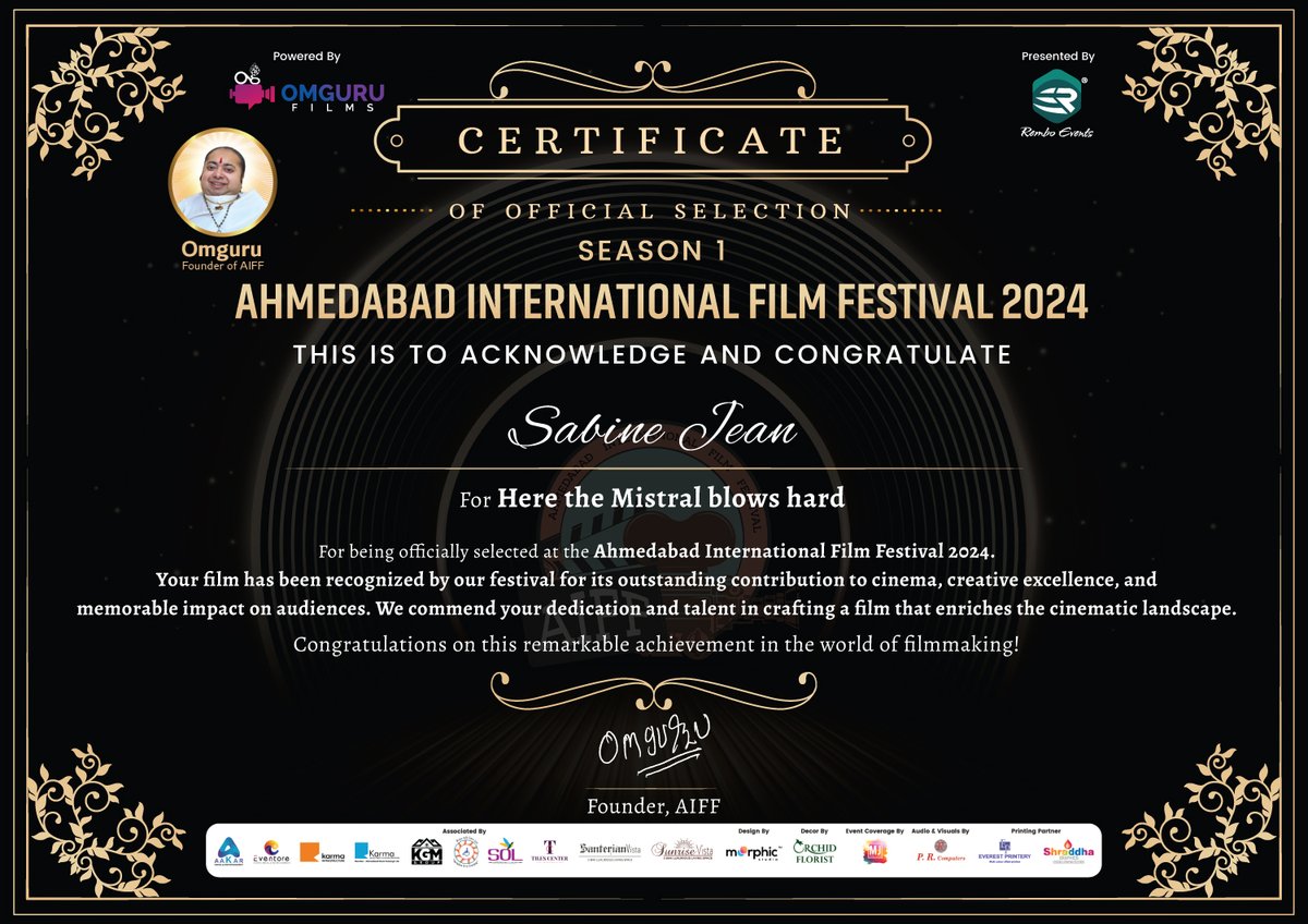 Sabeenjean's tweet image. ICI LE MISTRAL SOUFFLE FORT sélectionné au Ahmedabad International Film Festival :-)