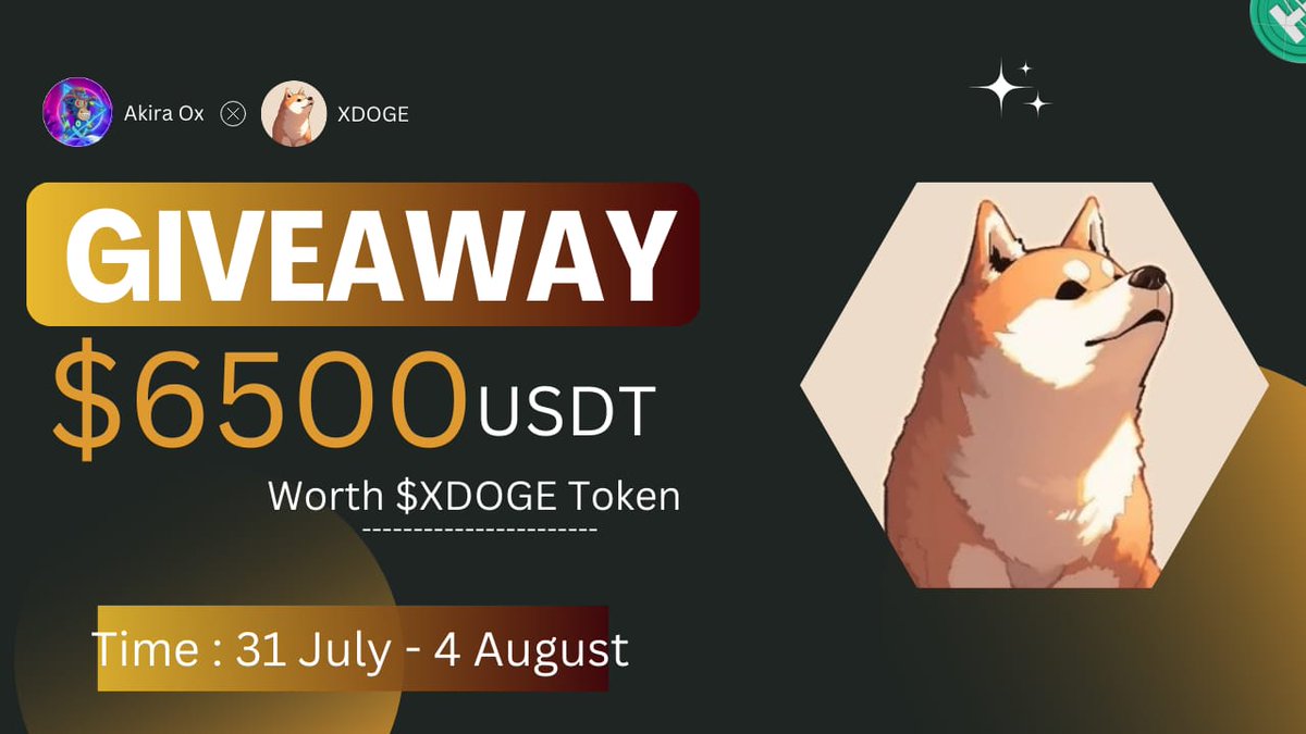 😍XDOGE  x Akira Ox#Giveaway🥳

🏆Prize Pool ---- 6500$ Worth of $XDOGE  For 500 Winners 🥳

To Enter👇
✅Follow <a href="/XDOGE_xs/">XDOGE</a> &amp; <a href="/Akira_OX004/">Akira OX 🟡</a>
✅Like❤️,RT &amp; Tag 3 Friend
✅Join t.me/xdogexxx
✅Comment Your Metamask Address

⏳4 August

#Airdrops #Giveaway #BSC #Crypto #Token