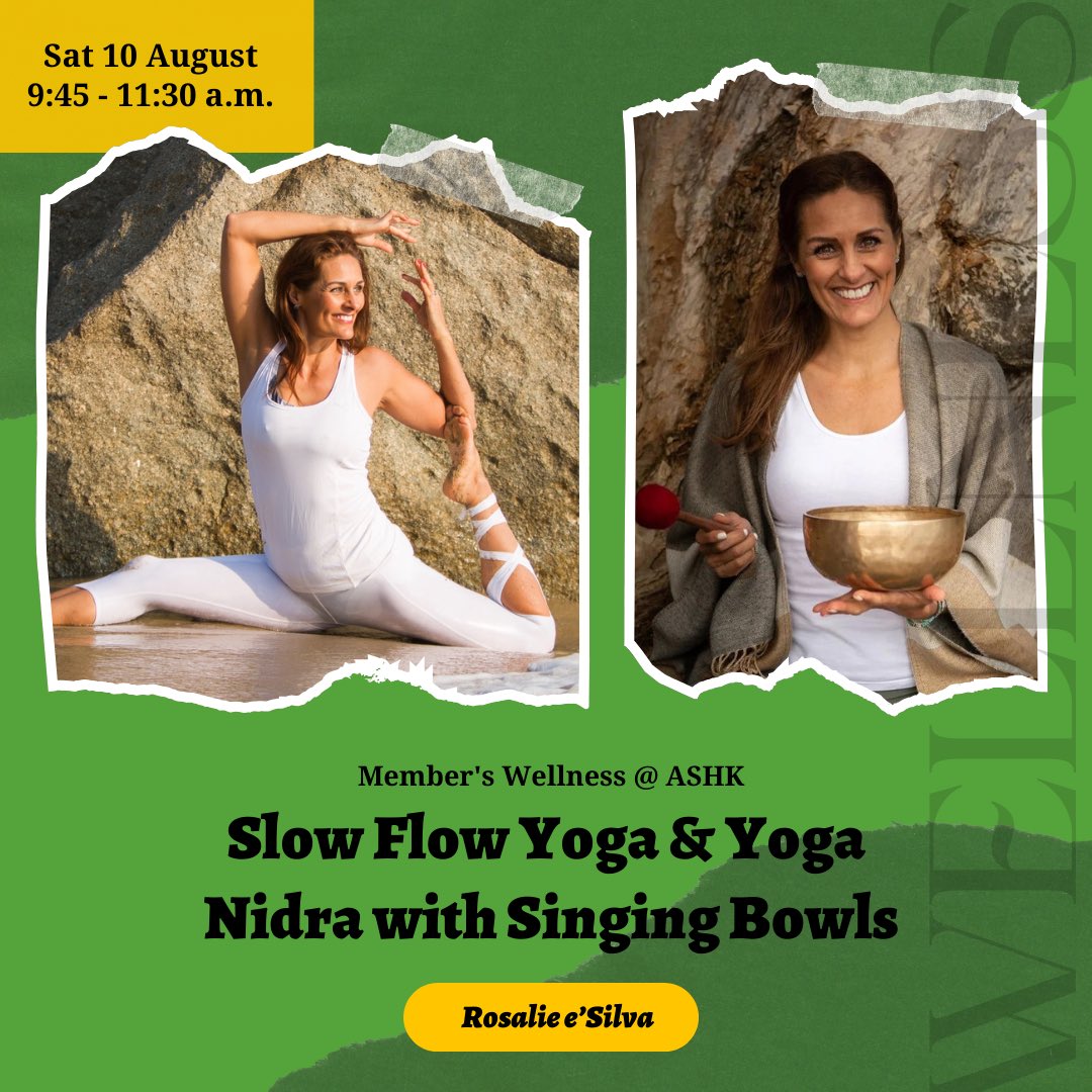 AsiaSocietyHK's tweet image. Join Rosalie e'Silva for a feel-good yoga class on August 10, in which you'll explore both slow flow yoga and Yoga Nidra with singing bowls. Expect to emerge from the class feeling clearer, lighter, and deeply relaxed!

The sign-up link is on our bio.

#wellness #yoga #destress
